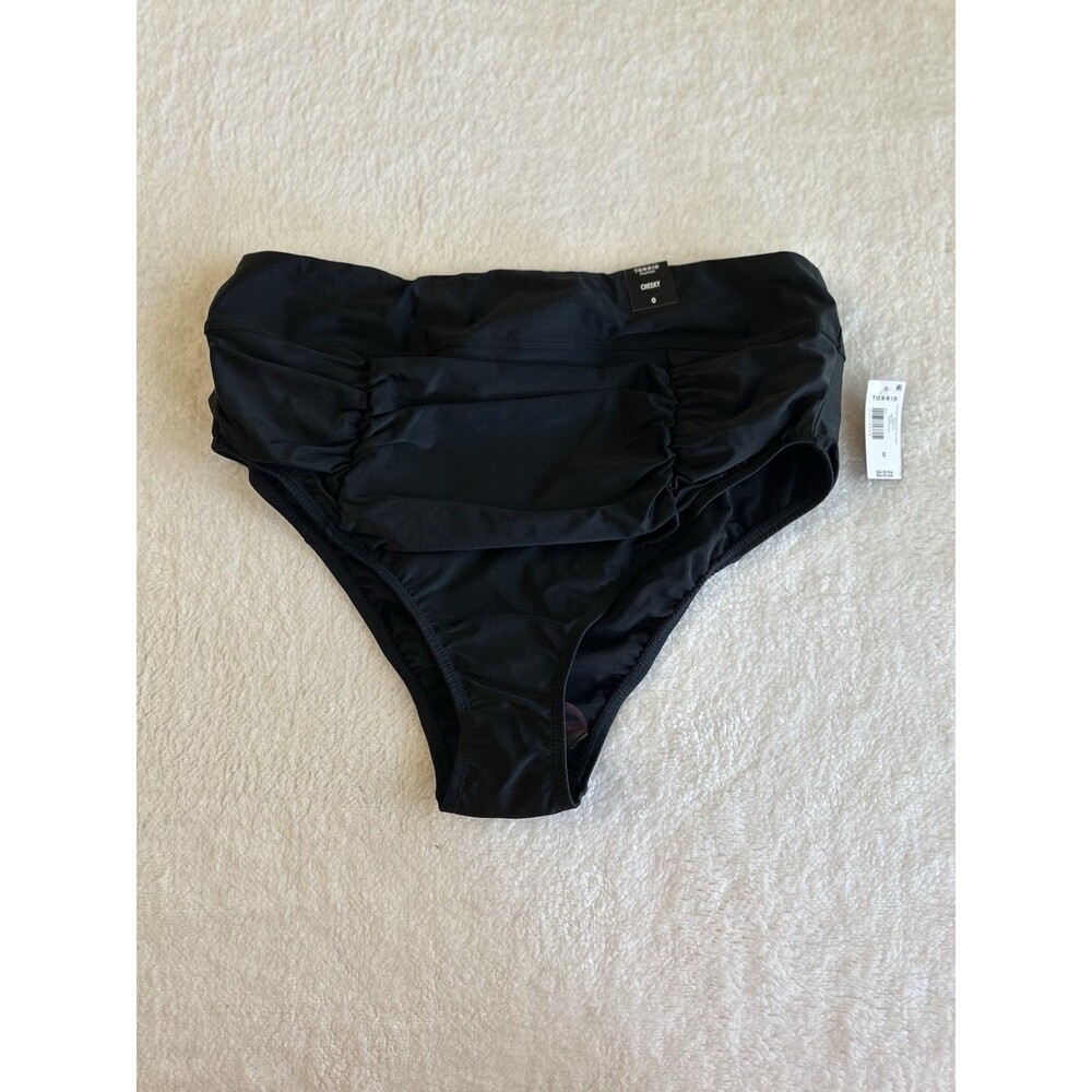 Torrid High Waist Ruched High Leg Cheeky  Deep Black Size 0 NWT MSRP $45 (8050)
